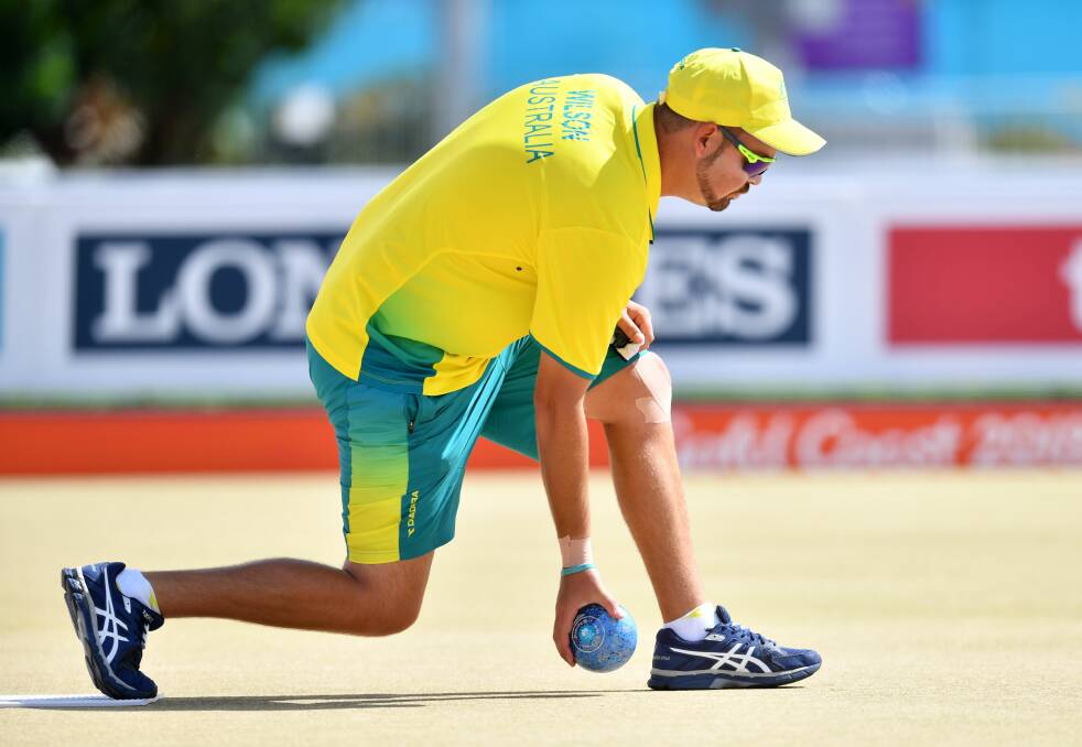 REGION'S BEST: St Arnaud lawn bowler Aaron Wilson on his way to winning gold at the 2018 Commonwealth Games on the Gold Coast.