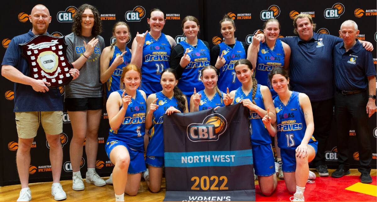 Bendigo Braves women celebrate after winning the 2022 North West conference grand final 78-63 over the Mildura Heat. Picture by Basketball Victoria