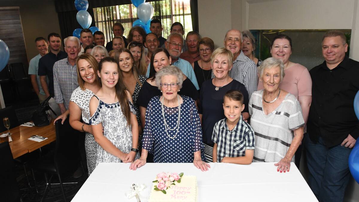 HAPPY BIRTHDAY: Mary Gastin celebrating her 100th birthday milestone with her children, grandchildren and great-grandchildren. Picture: NONI HYETT