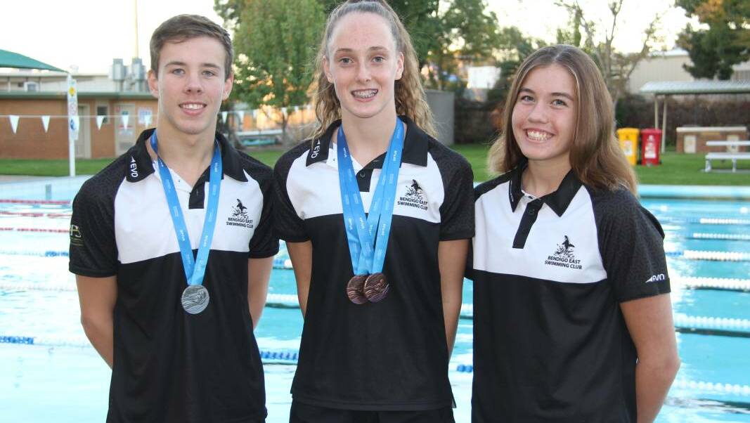 TOP SWIMMERS: Bendigo East Swimming Club members Cameron Jordan, Layla Day and Emily Kearns.