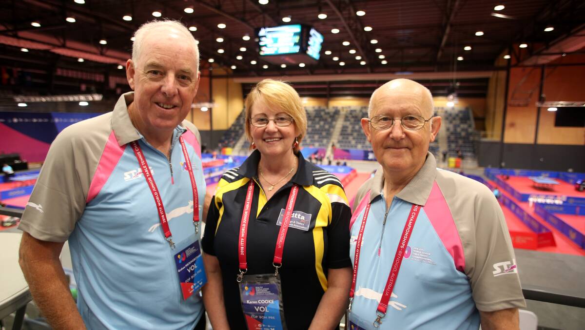 VOLUNTEERS: Bendigo District Table Tennis Association members Graeme Hickingbotham, Karen Cooke and Gary Warnest. Picture: GLENN DANIELS