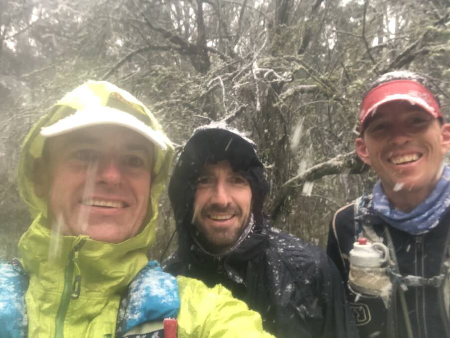 ADVENTURE: (L-R) John Robinson, Ross McPhee and Simon Austin encountered all sorts of weather conditions when running the Goldfields Track in September.