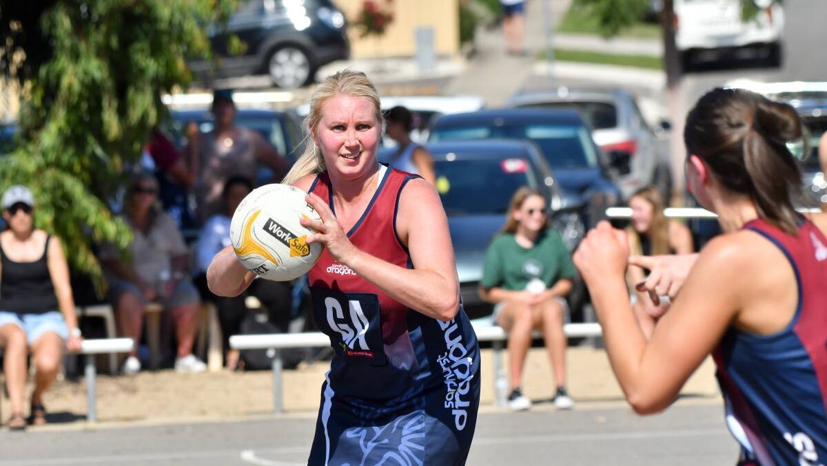BACK IN ACTION: Heather Oliver made her long-awaited return to A-Grade netball in the Good Friday match against Strathfieldsaye. Pictures: NONI HYETT