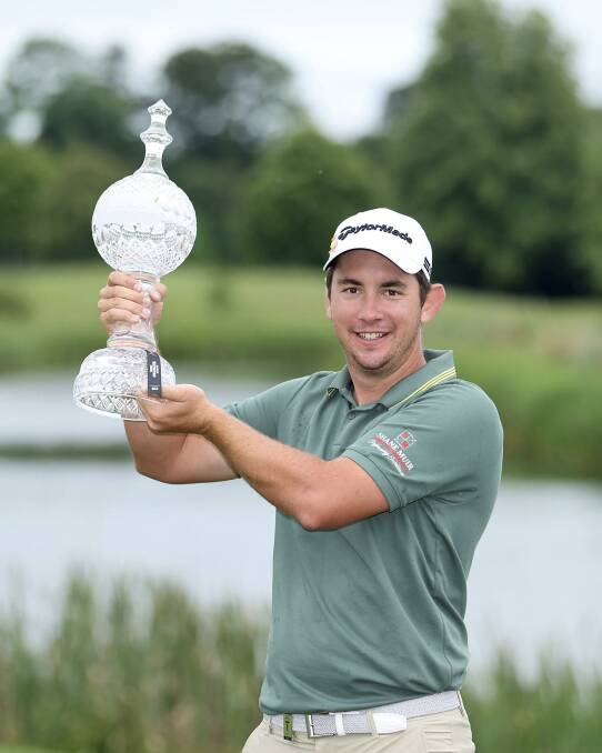 CHAMPION: Lucas Herbert celebrates after winning the 2021 Dubai Duty Free Irish Open. Picture: EUROPEAN TOUR