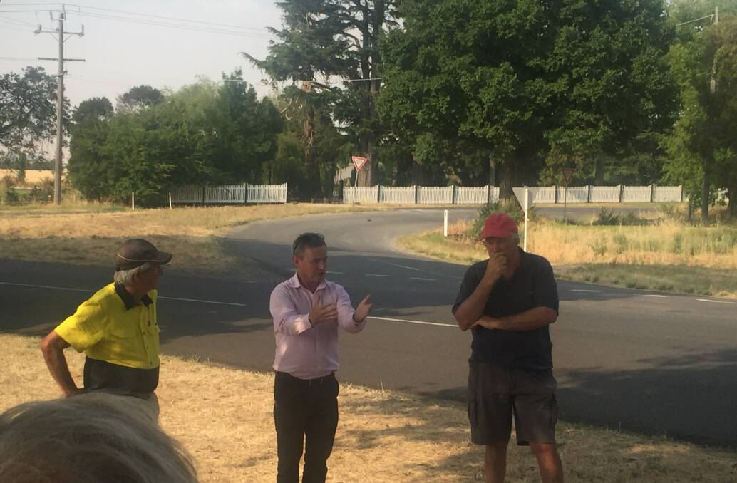 Change: From left, Cr Don Henderson, Hepburn Shire infrastructure director Bruce Lucas and Cr Greg May in front of the Kingston intersection. Picture: Caleb Cluff.