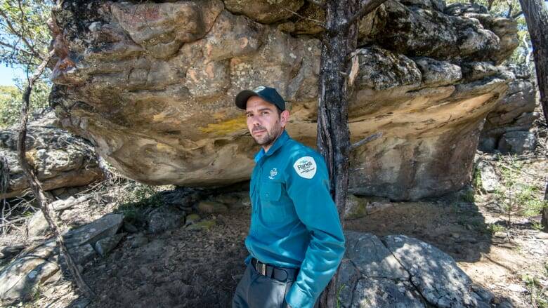 Once a goat hunter, Jake Goodes is now part of efforts to document a new wave of rediscovered rock art in the Grampians. Picture: JUSTIN MCMANUS