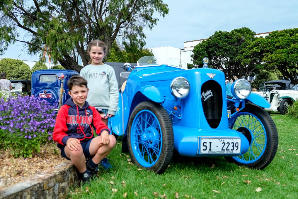 Back in time: Harley, 10, and Ava Gardner, 7, of Warrnambool, visited the Show and Shine at Fletcher Jones Gardens on Tuesday. Pictures: Chris Doheny