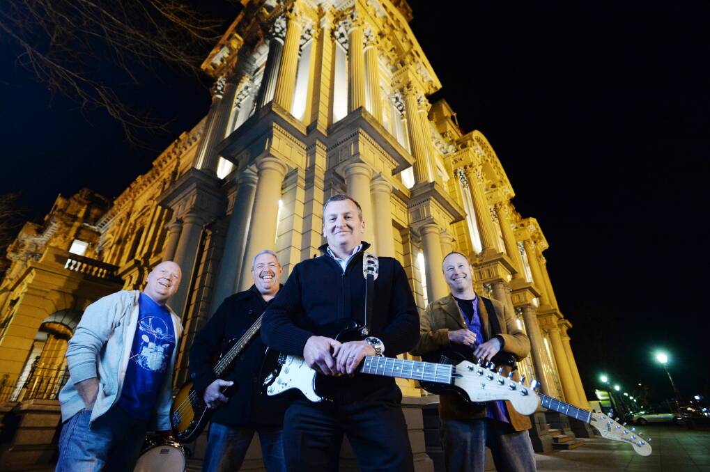 Bendigo cover band The Grinners are Greg Fawcett, Scott McHugh, Damien Jenkyn and Andy Garlick. The band is hosting its 10th anniverary show on August 1. Picture: Darren Howe