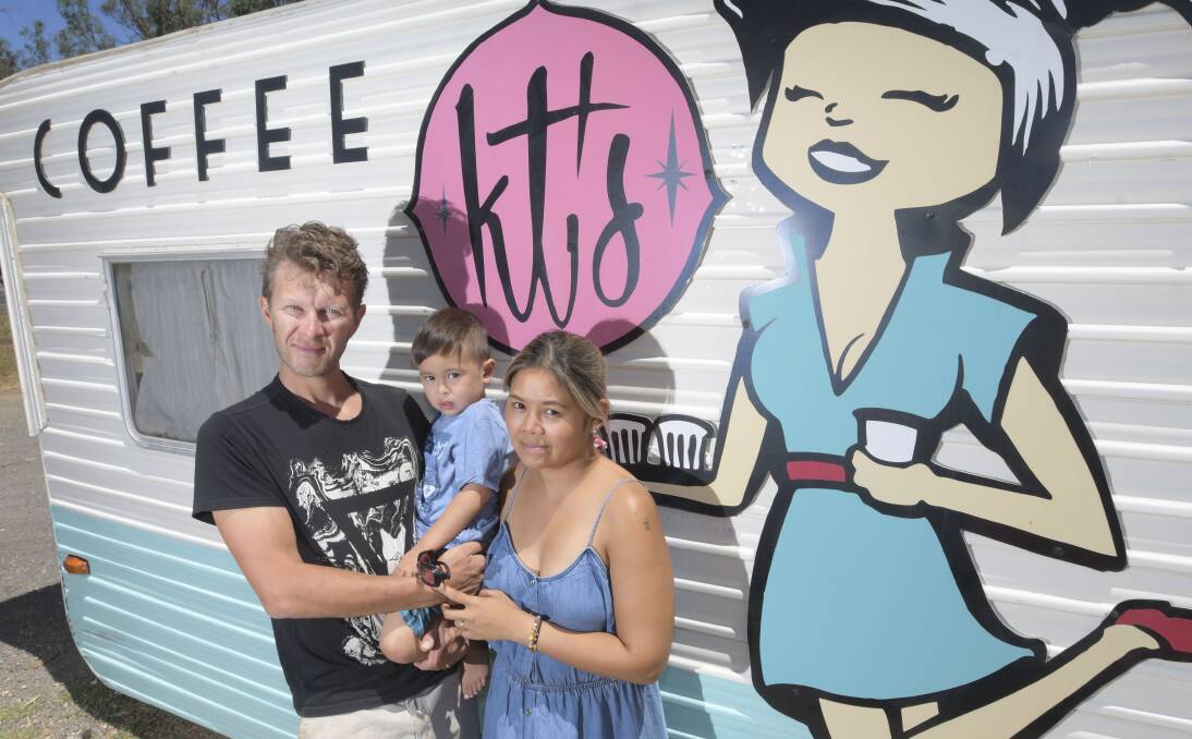 KT's Coffee owners Ricky and Ozzie Townsend with their son Albert. Picture: NONI HYETT