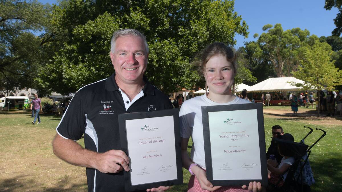 Mount Alexander Shire citizen of the year Ken Maddren and young citizen of the year Milou Albrecht.
