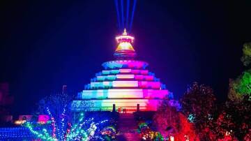 LIT UP: The Great Stupa was illuminated on Saturday night as part of the new Enlightened event series. Enlightened will be a monthly event. Picture: SUPPLIED