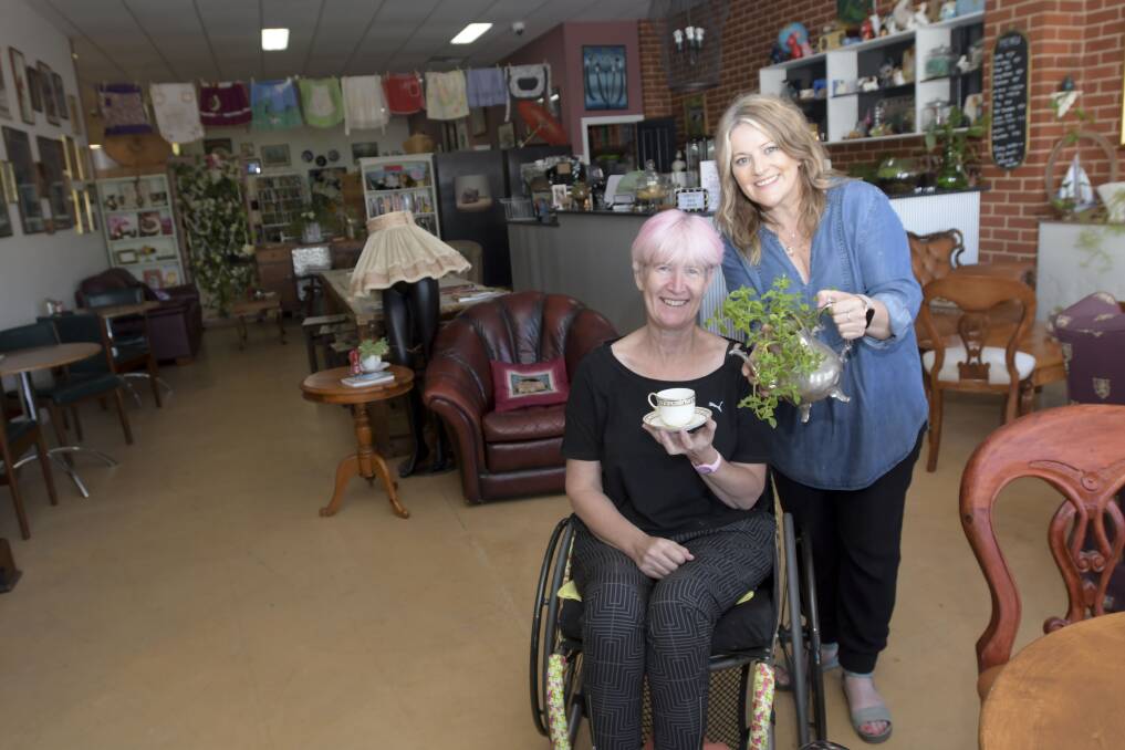 Mount Alexander Animal Welfare vice president Sharnie Digby and president Tania Butterworthy in the Pause for MAAW cafe attached to the MAAW Op Shop. Picture: NONI HYETT