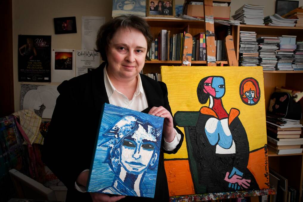 CREATIVE: Bendigo artist Angela Morrissey will show The Emu Series in the Exhibit B art space in the Bendigo Bank central Building from July 24. Picture: NONI HYETT