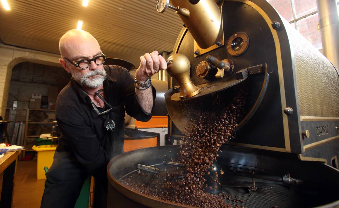 Edmund Schaerf roasts a batch of coffee.