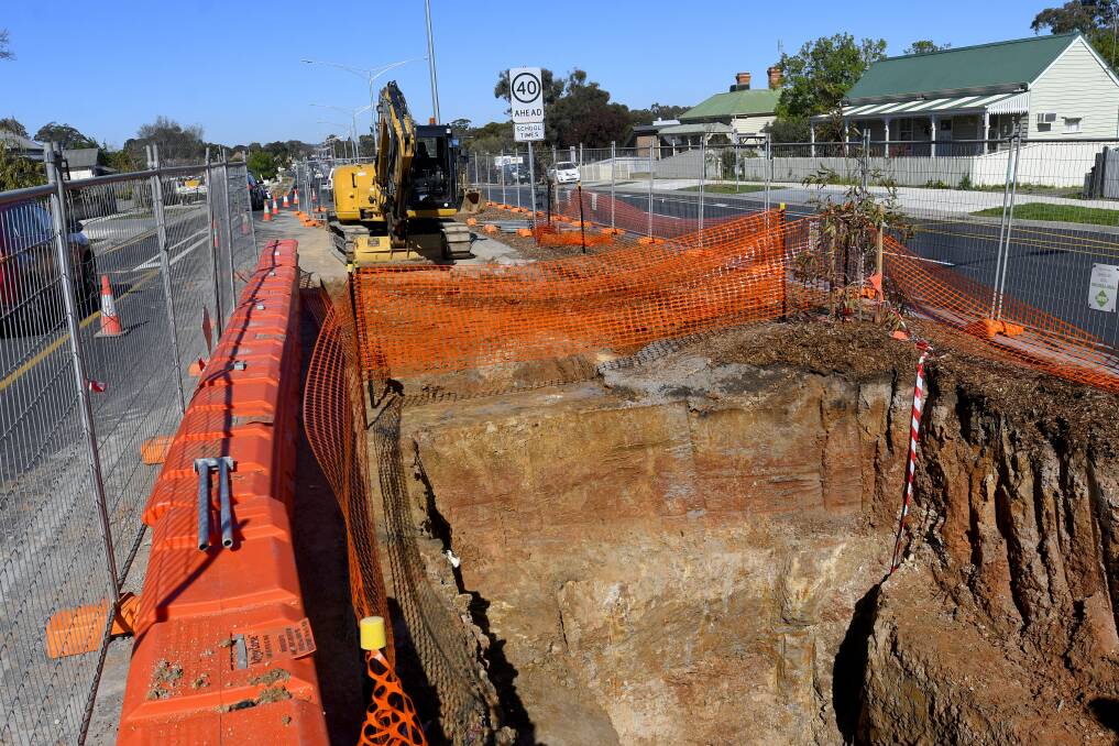 WORK SITE: One of the sites where the ground started under newly-installed works sinking in Napier Street. Picture: NONI HYETT