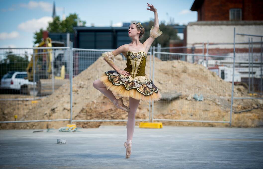 Alice Topp performs at the Ulumbarra Theatre during its construction in 2014. Picture: Bill Conroy
