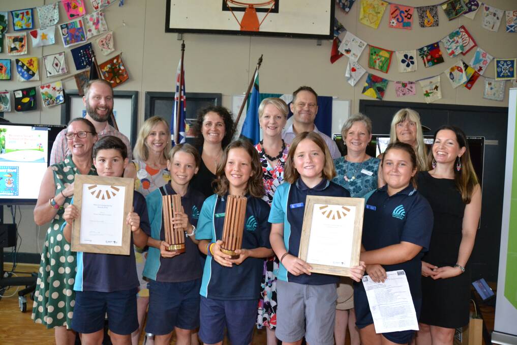 ENVIRONMENTALLY FRIENDLY: Students were congratulated on their Premier’s Recognition Award by Member for Bendigo West Maree Edwards. Picture: SUPPLIED