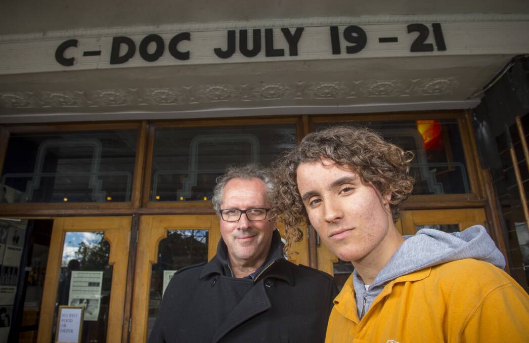 FILM FESTIVAL: Castlemaine Documentary Film Festival director Geoffrey Smith and student Miro Wilkinson are excited to see Youth Unstoppable. Picture: DARREN HOWE
