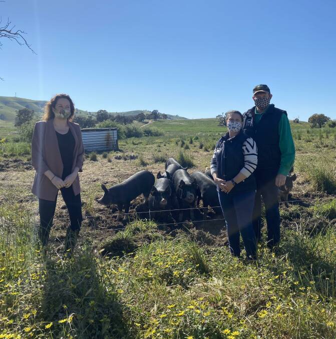 SUPPORT: Agriculture minister Jaclyn Symes with McIvor Farm Foods owners Belinda and Jason Hagan. The farm received a grant to help it's expansion. Picture: SUPPLIED