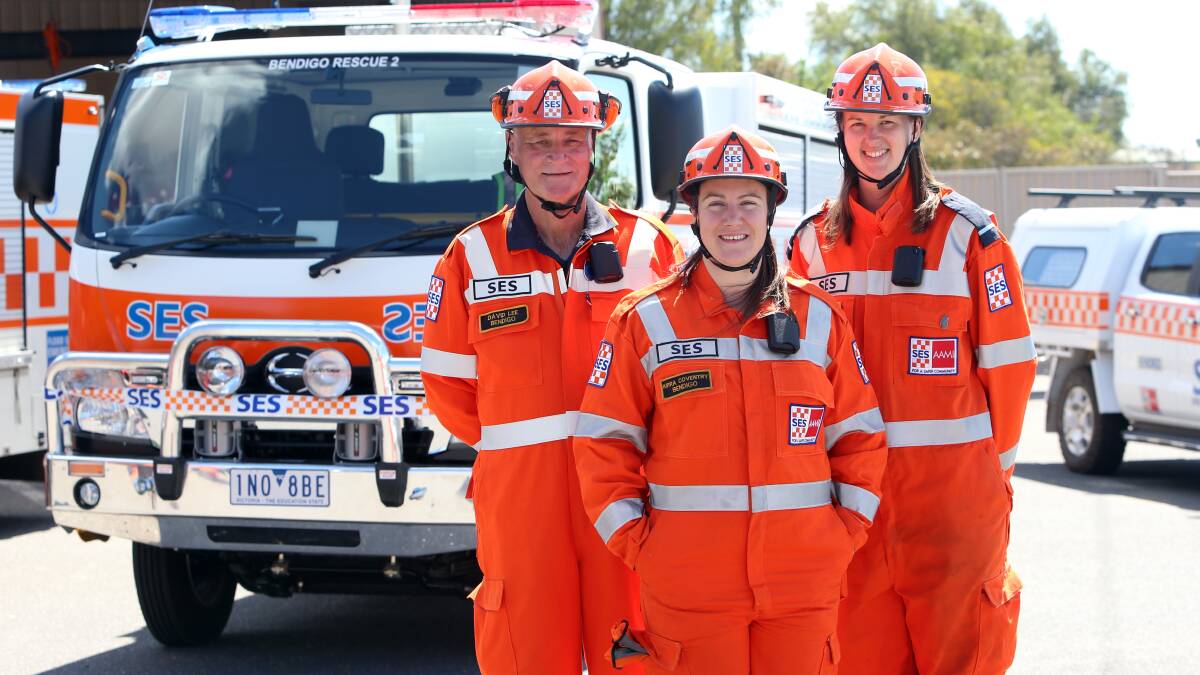 Bendigo SES volunteers David Lee, Kirra Coventry and Bec Maskell with the new truck.