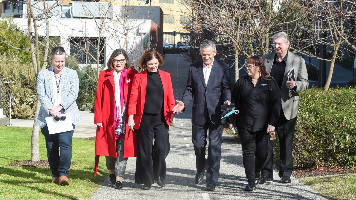 DISCUSSIONS: Assistant health minister Ged Kearney and Bendigo MP Lisa Chesters (second and third from left) speak with members from regional health organisations. Picture: DARREN HOWE
