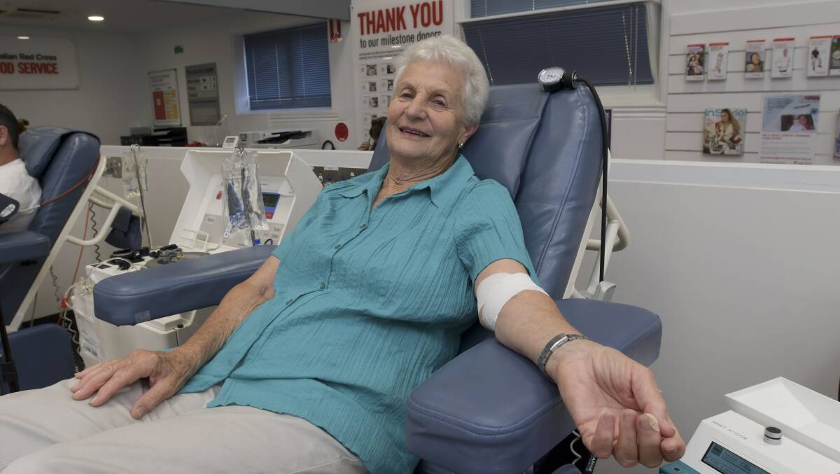 GENEROUS: Melva Knight gave her 78th and final whole blood donation at the Bendigo Australian Red Cross Blood Service. Picture: NONI HYETT