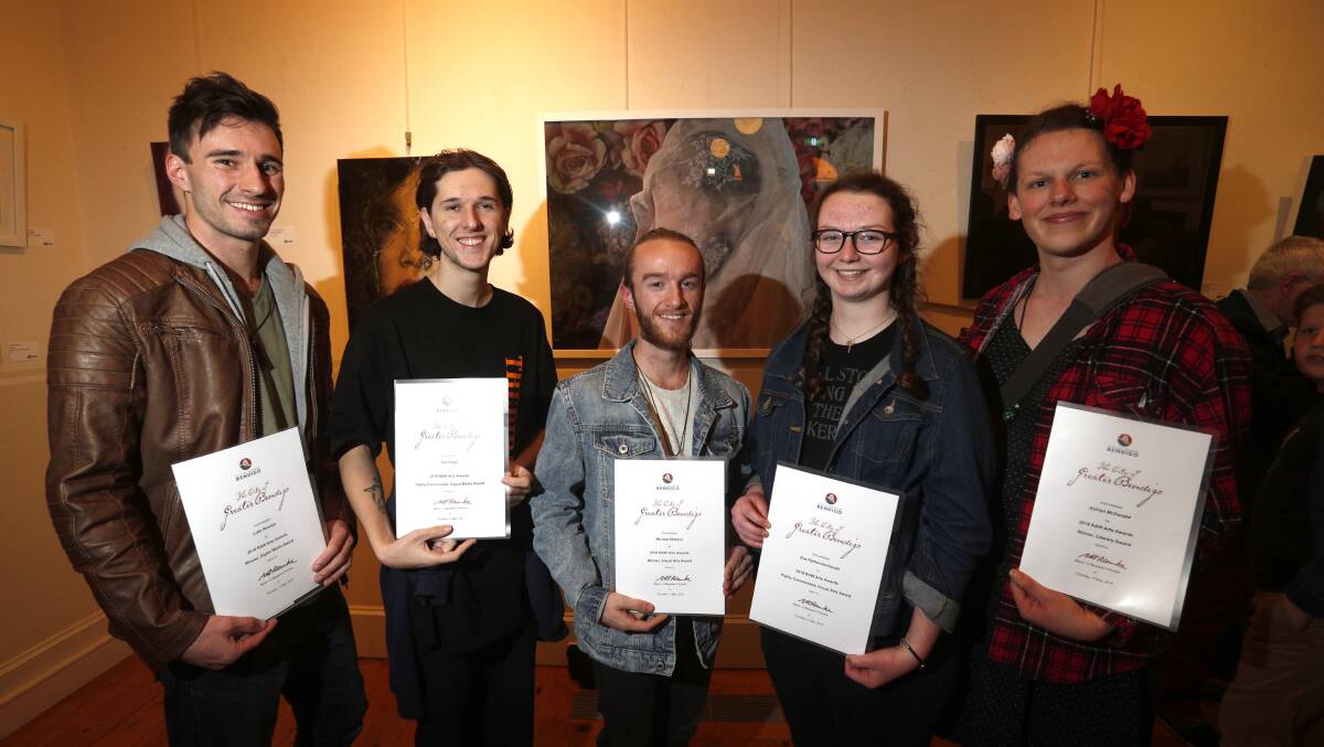 TALENTED: Luke Rowlatt, Tom Cook,  Michael Watson, Eve Fetherstonhaugh, Ashlyn McDonald were recognised at the Raw Arts Awards. 
