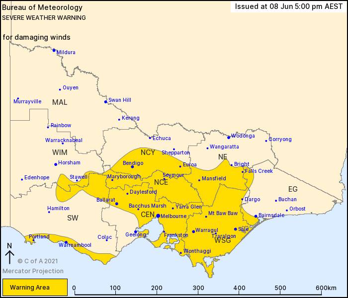 Damaging winds predicted for central Victoria in latest weather warning