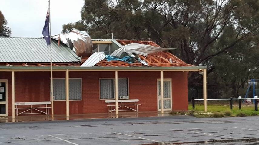 Roof damage at the Goornong recreation reserve hall in 2019. Picture: Felicity Johnson