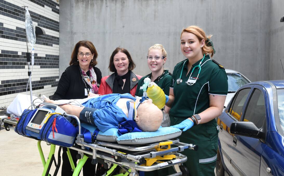 Head of La Trobe's Rural Health School Pamela Snow with Lisa Chesters and paramedic students Dana Lynch and Olivia Severn. Picture: CHRIS PEDLER