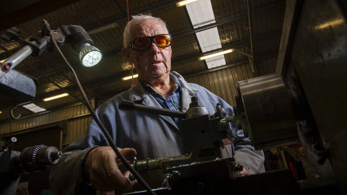 TOOLS DOWN: Keith Harris in the Bendigo Men's Shed before the second lockdown closed the sheds down. Picture: DARREN HOWE