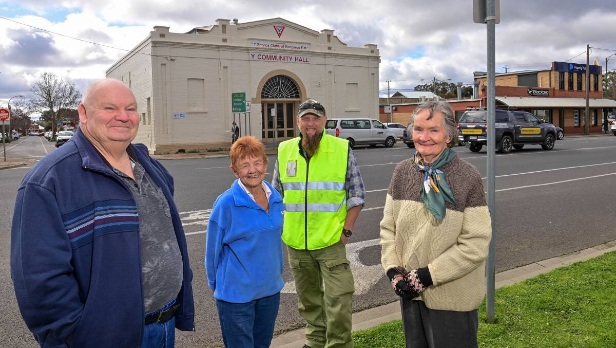 TEMPORARY HOME Uniting Kangaroo Flat members Max Blume, Jill Moorhead, Todd Jolly, Sandra Adams will work from the Y Services Club community hall following a fire at their church-based home. Photo: Brendan McCarthy
