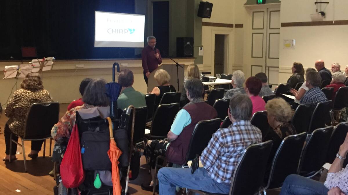 Warwick Smith speaks at the meeting of Friends of CHIRP in Castlemaine on Monday. Picture: CHRIS PEDLER