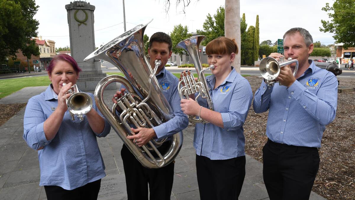Marist Brass Band members Kelly Hazell, Adrian Ratcliff, Claire McLean and Mark Thompson. The band was founded in 1910.
