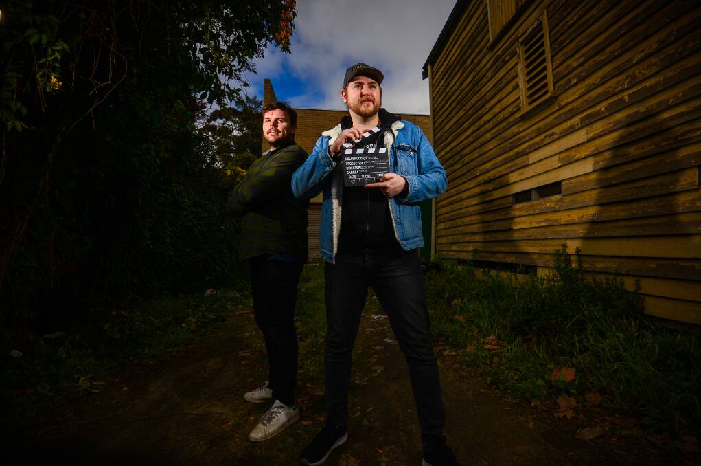 Bendigo mates Cody Jones and Broden Minogue have created Bonk City Detectives - a comedy web series inspired by '80s detective shows. Picture: DARREN HOWE