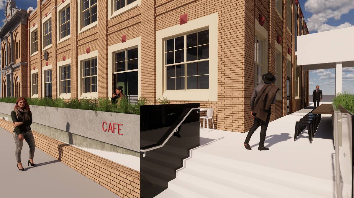 Artist's impression the cafe external entry of Building E. A heritage building to be refurbished.
