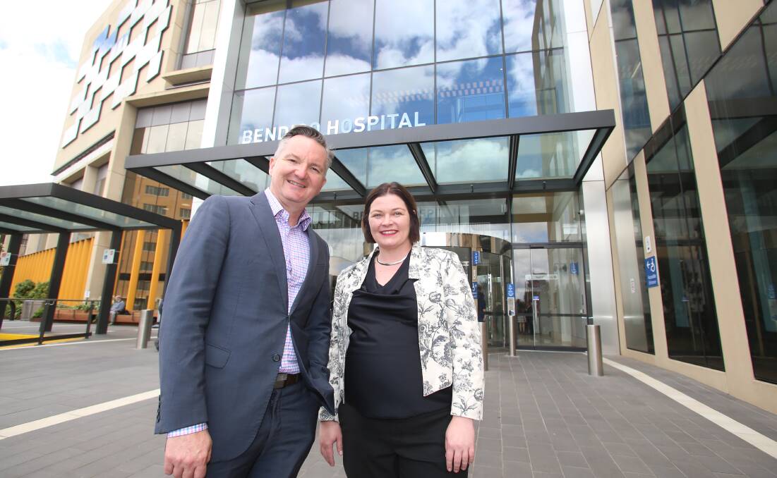 VISIT: Federal opposition health minister Chris Bowen and Member for Bendigo Lisa Chesters visited health organisations in the city yesterday. Picture: GLENN DANIELS