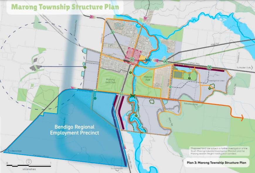 The area in blue is where the council plans to develop the Bendigo Regional Employment Precinct.
