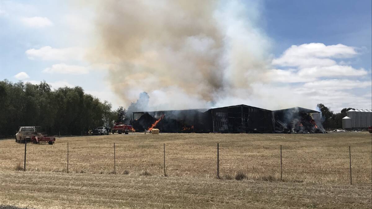 CFA fights hay shed fire in Elmore. Picture CHRIS PEDLER