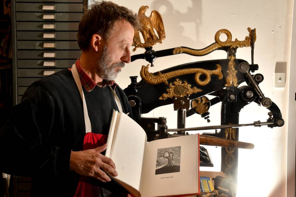 Castlemaine artist David Frazer has created a book that interprets Nick Cave's song Love Letter. Picture: NONI HYETT