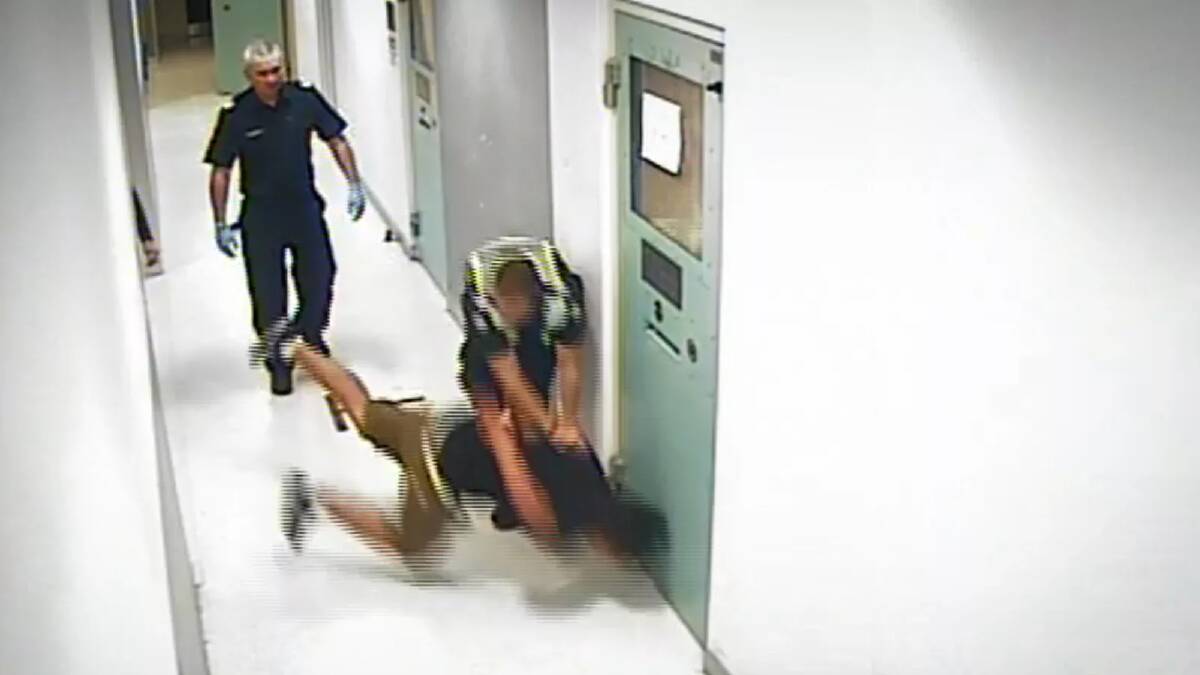 CCTV footage of the 2015 incident at Bendigo Police Station.
