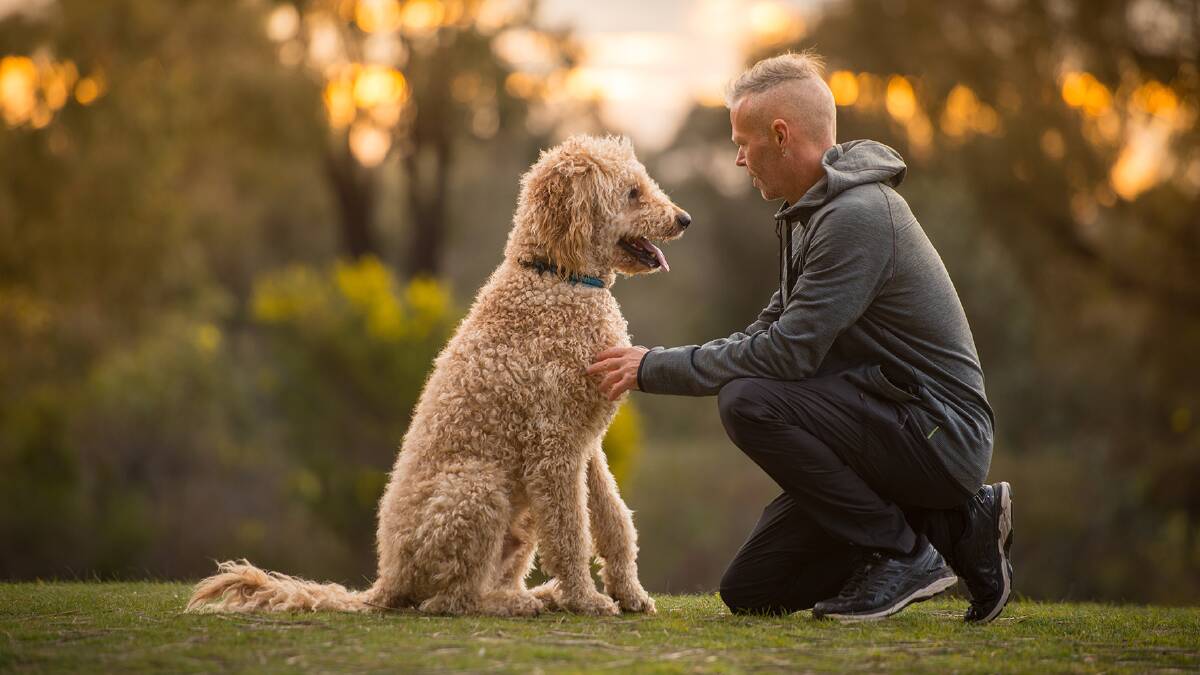 Dogs Connect has grown to be a part of more than 20 schools. Founder Grant Shannon and well-being dog Sonny couldn't be prouder. Picture: Flawless Images 
