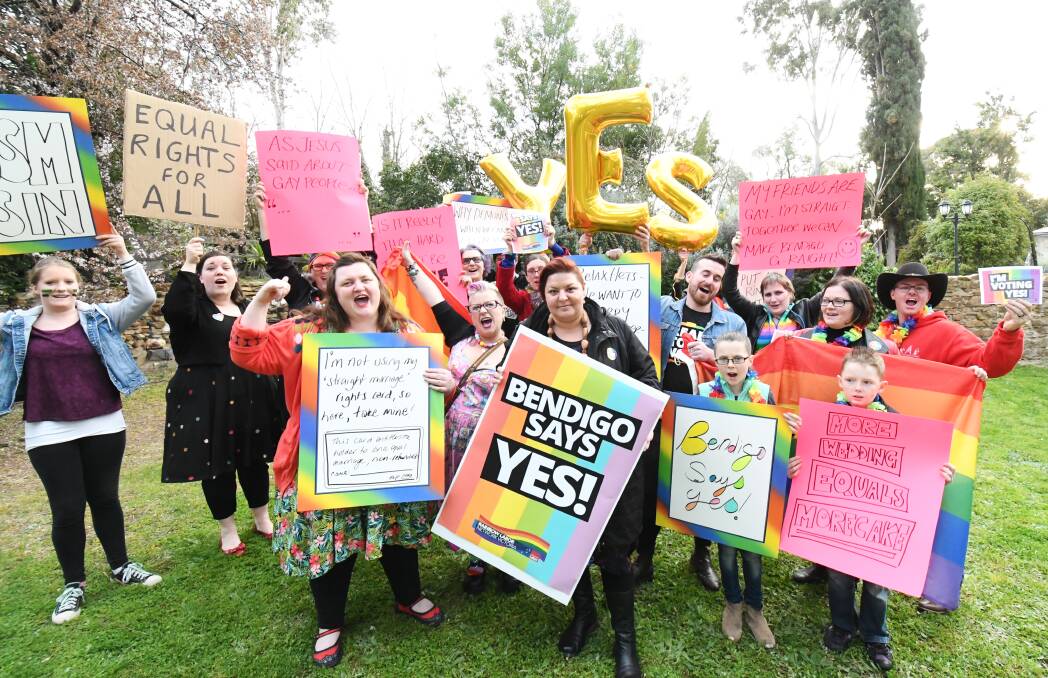 SUCCESS: Members of the Bendigo Says Yes campaign in 2017, who campaigned for marriage equality. Picture: DARREN HOWE