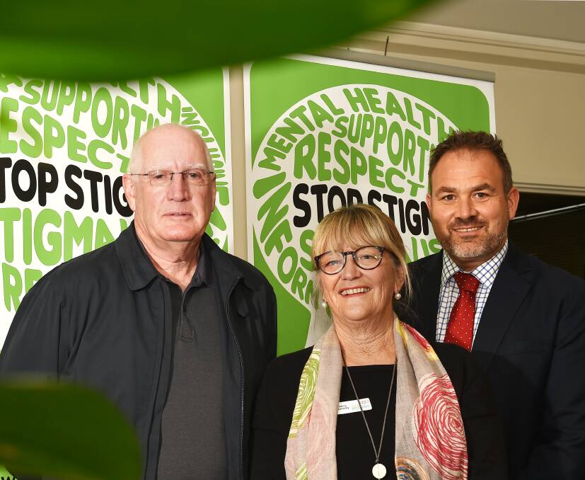 VITAL: Muray Primary Health Network chairman Fabian Reid, Hume Partners in Recovery manager Jenny Donnelly and Murray PHN chief executive officer Matt Jones at the launch of a charter designed to help organisations combat the stigma surrounding mental illness. Picture: NONI HYETT