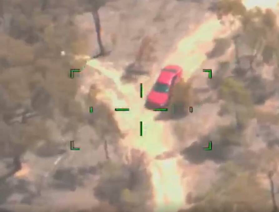A screenshot of Victoria Police air wing footage of Graeme Roberts' vehicle.