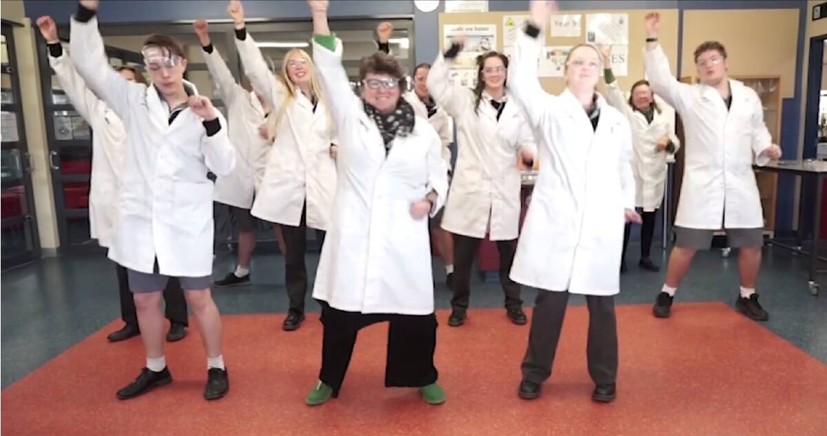 GOT THE MOVES: Teachers and students from Echuca College in a screenshot from their popular video. 