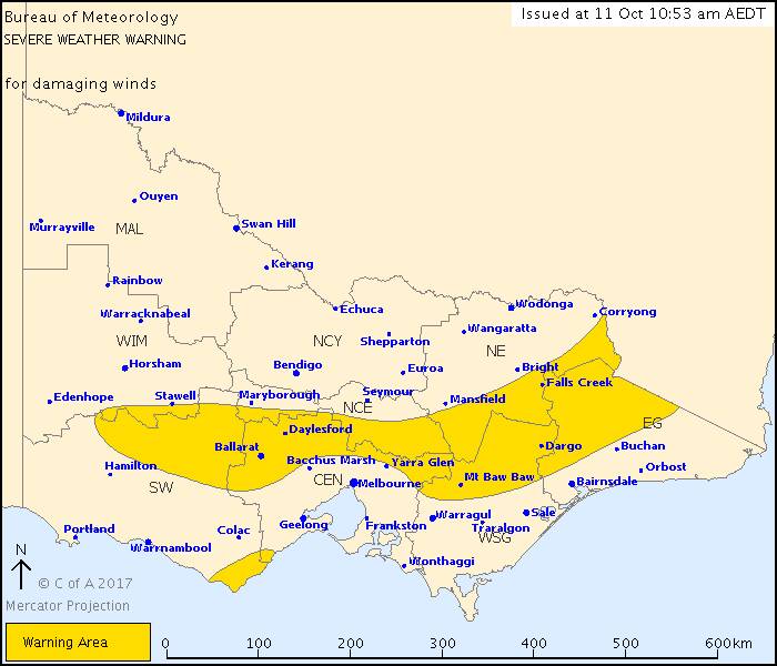 Severe weather warning for parts of region