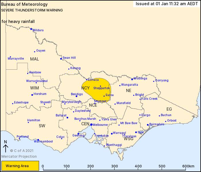 The warning area as at 11.32am. Picture: BUREAU OF METEOROLOGY
