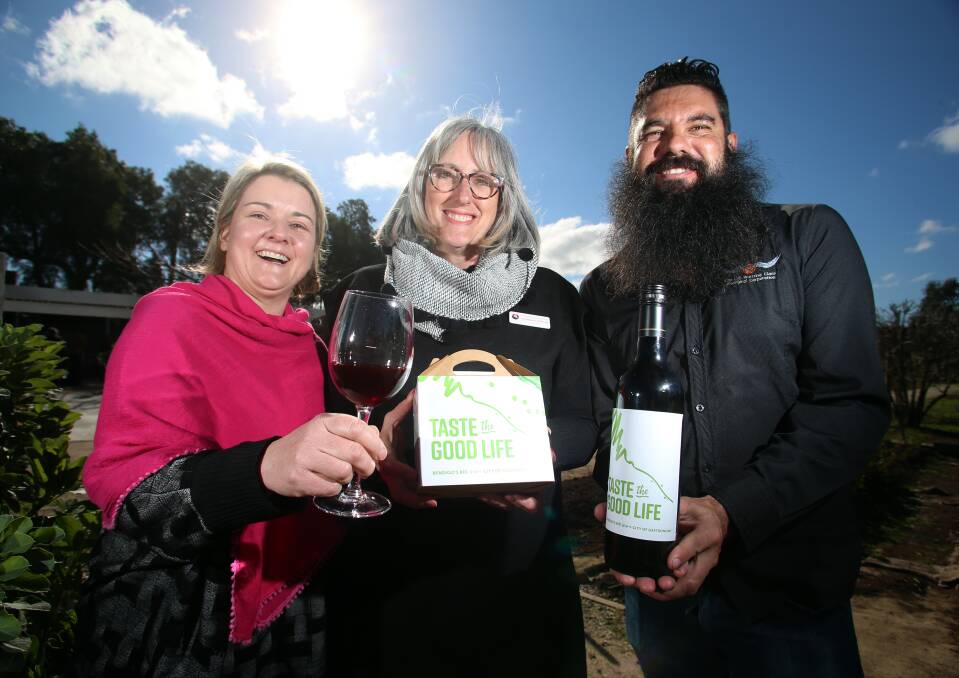 Mayor Margaret O'Rourke with restaurateur Sonia Anthony and Dja Dja Wurrung Clans Aboriginal Corporation chair Trent Nelson at the official launch of the bid last year. Picture: GLENN DANIELS