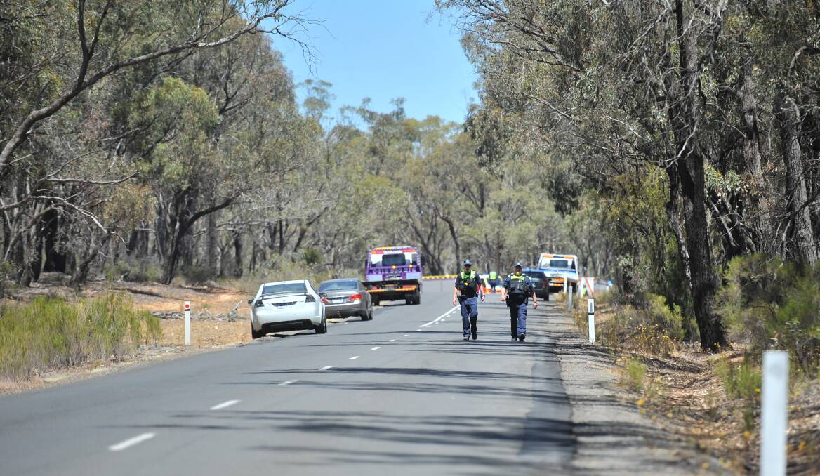 TRAUMA: Police at the scene of a serious crash at Maiden Gully on Boxing Day 2019, in which a 19-year-old suffered life-threatening injuries. Picture: TARA COSOLETO